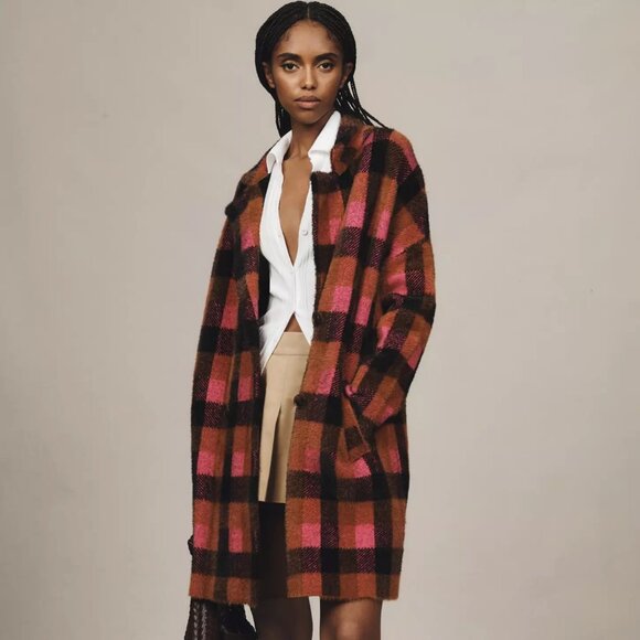 NVLT Checked Plaid Double Breasted Coatigan Jacket Coat Cardigan - Picture 2 of 13